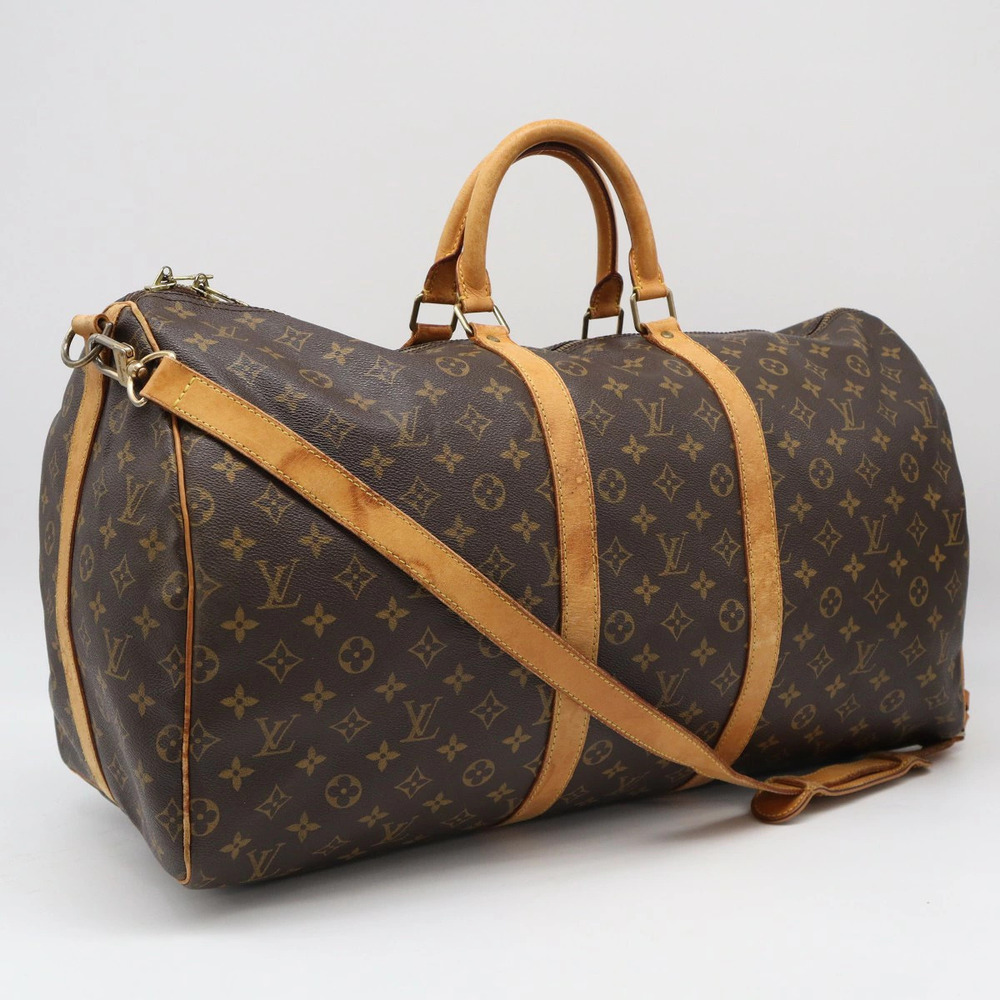 Louis Vuitton Monogram Keepall Bandouliere Boston Bag Brown Canvas Leather